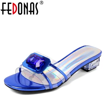 

FEDONAS Women Sandals 2020 Ladies Summer Slippers Shoes Woman High Heels Sandals Fashion Rhinestone Summer Slipper New Shoes