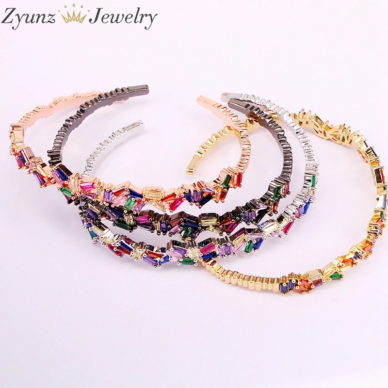 

5PCS Top Quality Rainbow cz cuff bracelet for women jewelry multicolor zirconia bangle for wedding engagement