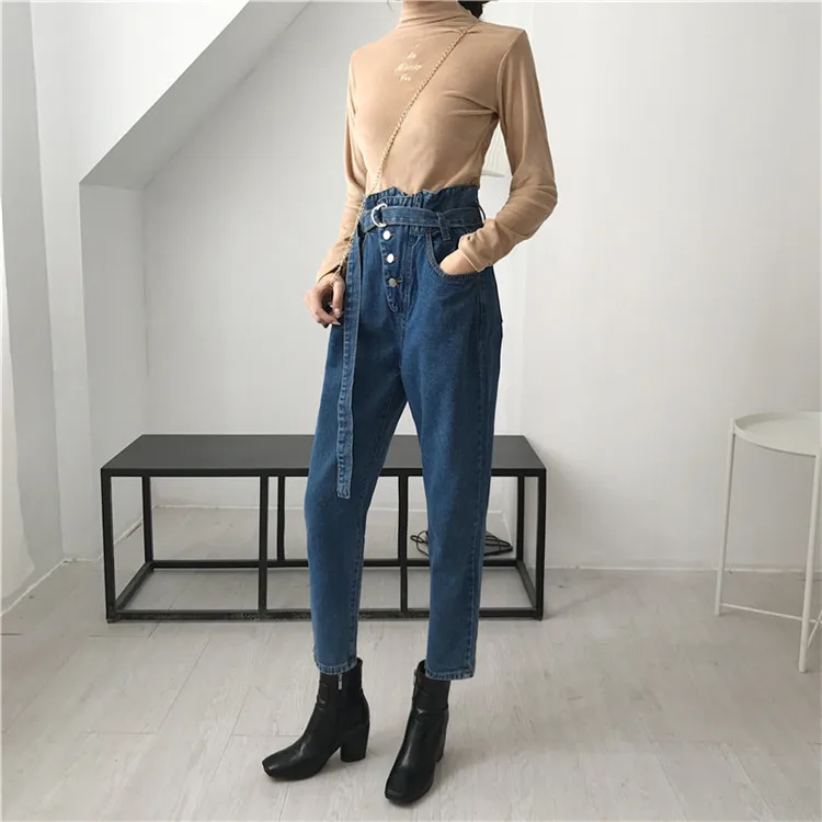 Весенне-осенние джинсы женские модные свободные джинсы с высокой талией женские шаровары брюки джинсы для женщин в стиле бойфренд J275