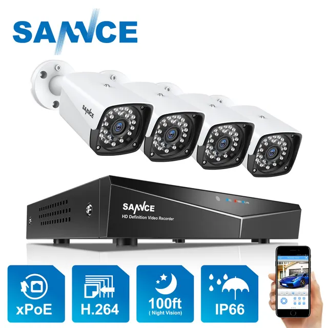 $US $109.99 4CH XPOE 2MP Security Camera System Kit 4PCS 1080P Bullet IP Camera Outdoor Waterproof Video Surveillance NVR Set IP66 SANNCE