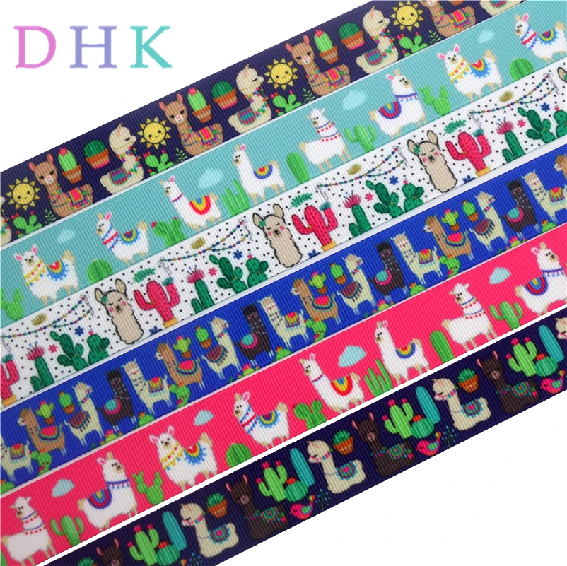 

DHK 7/8'' 10yards alpaca cactus printed grosgrain Ribbon Accessory hairbow headwear decoration Wholesale OEM B1741