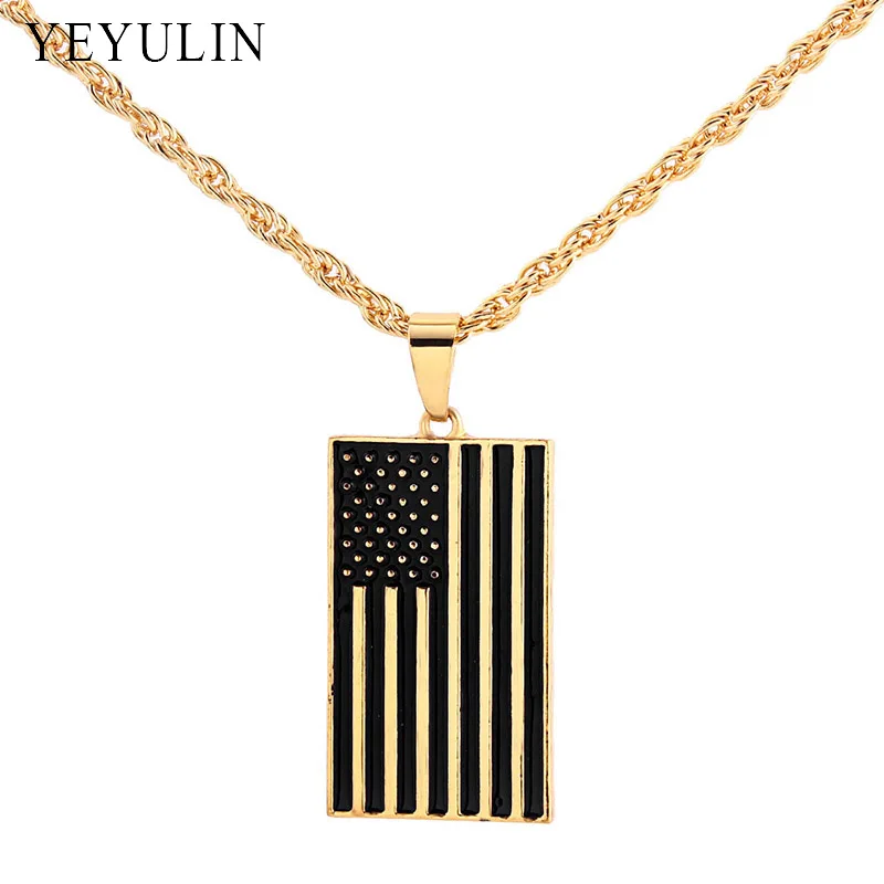 

Creative Design Alloy Gold Color American Flag Pendant Necklace USA Patriot Freedom Stars And Stripes Necklace Jewelry