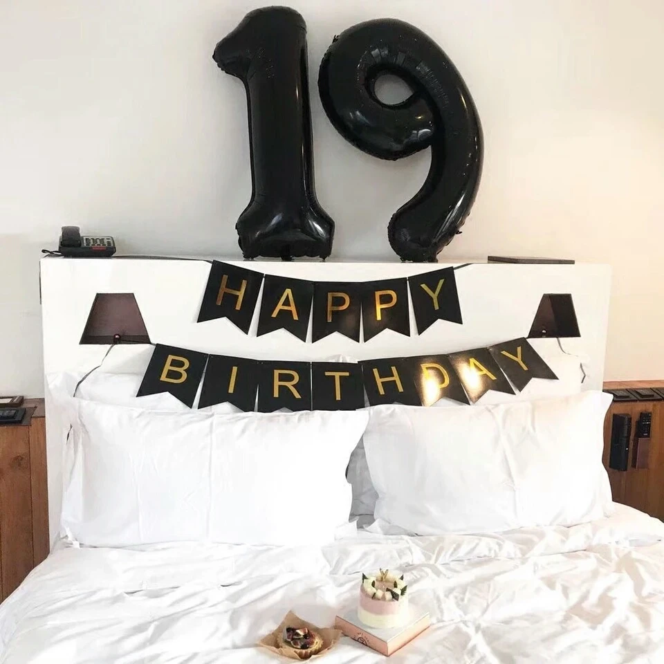 

3pcs/lot 40inch Black Digital Balloons&Fishtail flag For A Special 19 Years Old Happy Birthday Party Decorations Supplies Gifts