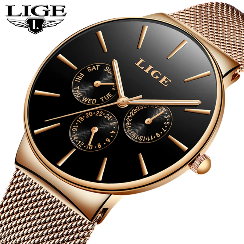 

LIGE Mens Watches Top Brand Luxury Quartz Date Mesh Steel Casual Watch Men Ultra Thin Waterproof Sport Watch Relogio Masculino