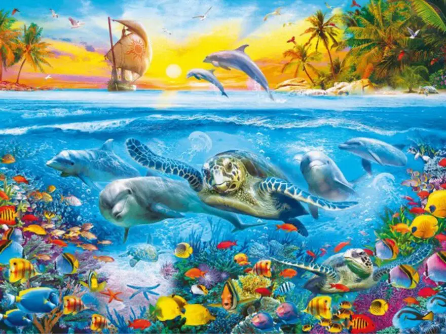sea dolphin and turtke