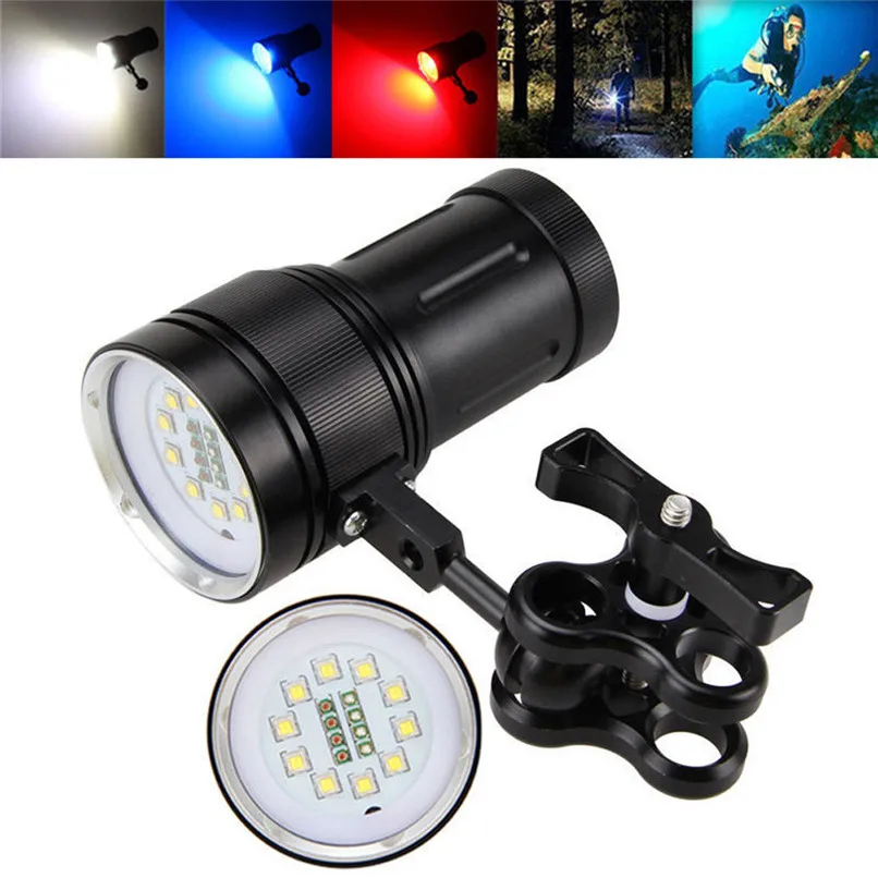 

10x XM-L2+4x R+4x B 12000LM LED Diving Flashlight Torch Waterproof Photography Video Light LED Bike Light Bycicle Light 40OT16