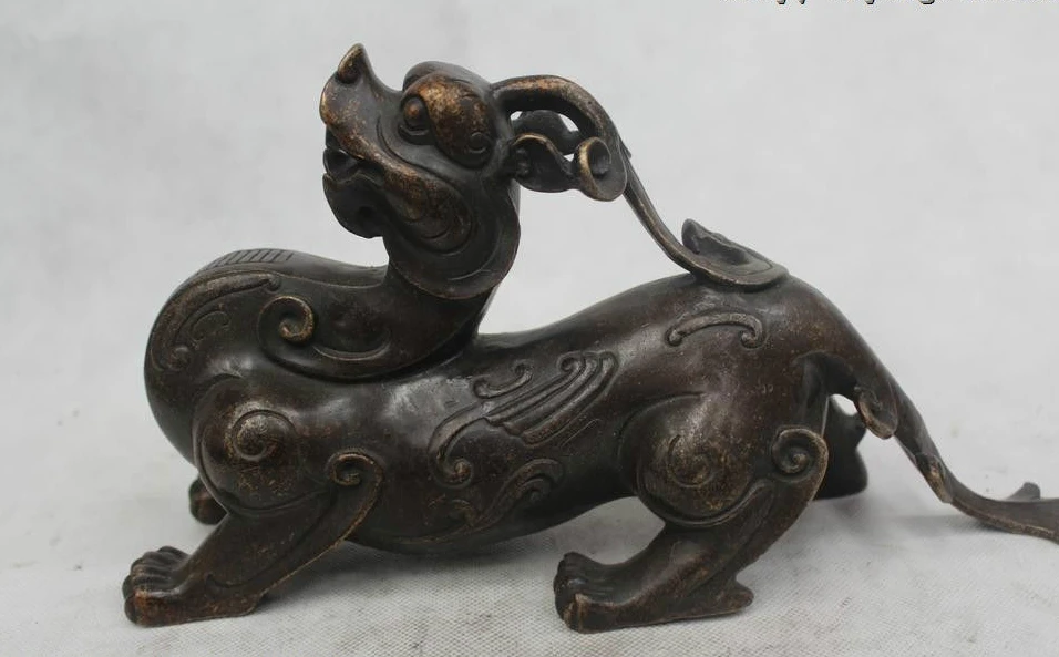 

6"Chinese Folk Pure Bronze excellent Lucky Lifelike unicorn Kylin Statue