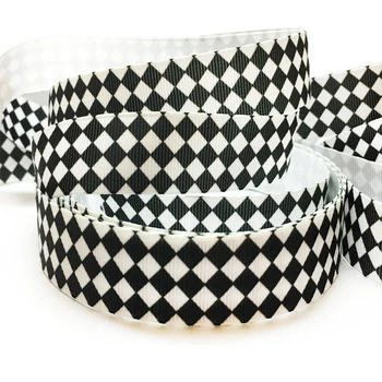 

Diamonds Printed 7/8"inch 22mm Grosgrain Ribbon Black & White Checkered Webbing Handmade Craft Hairbow Lanyard Sewing Accessory