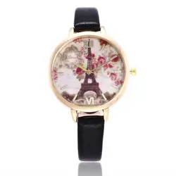 Эйфелева башня элегантный Для женщин кварцевые наручные часы с цветочным принтом женская обувь часы Для женщин часы-браслет Relogio feminino