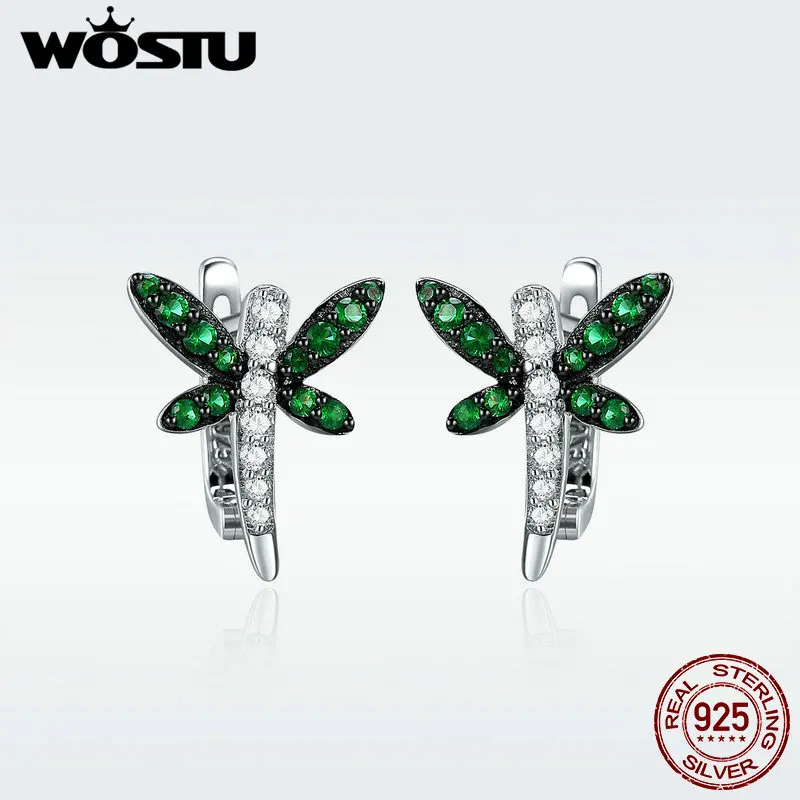 WOSTU Популярные 925 пробы серебра в виде стрекозы шепот серьги с прозрачными фианитами для Для женщин Стерлинговое Серебряные ювелирные изделия Brincos, можно носить с DXE186
