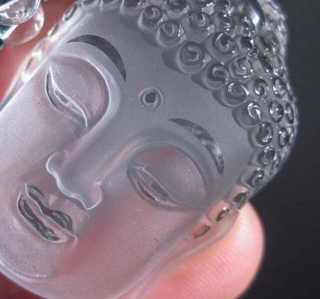 

Jew3115 Natural Clear Crystal Ru-Lai Buddha Head Statue Pendant Carving-DF