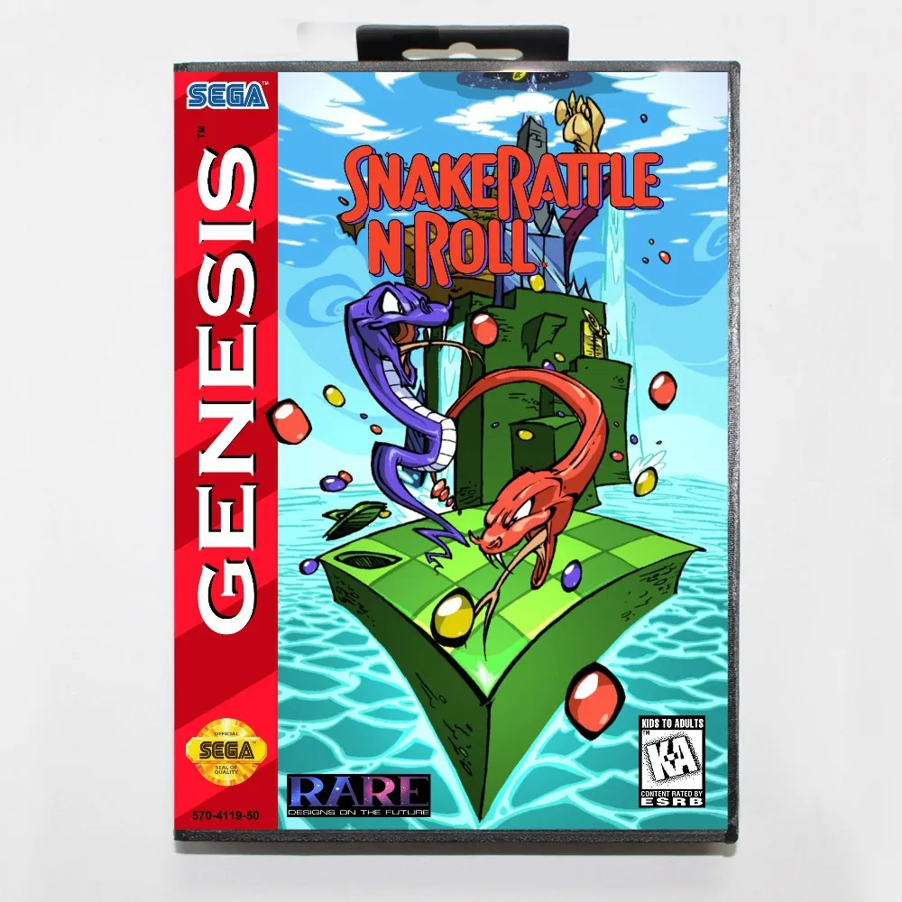Snake Rattle n Roll 16 bit MD Game Card With Retail Box For Sega