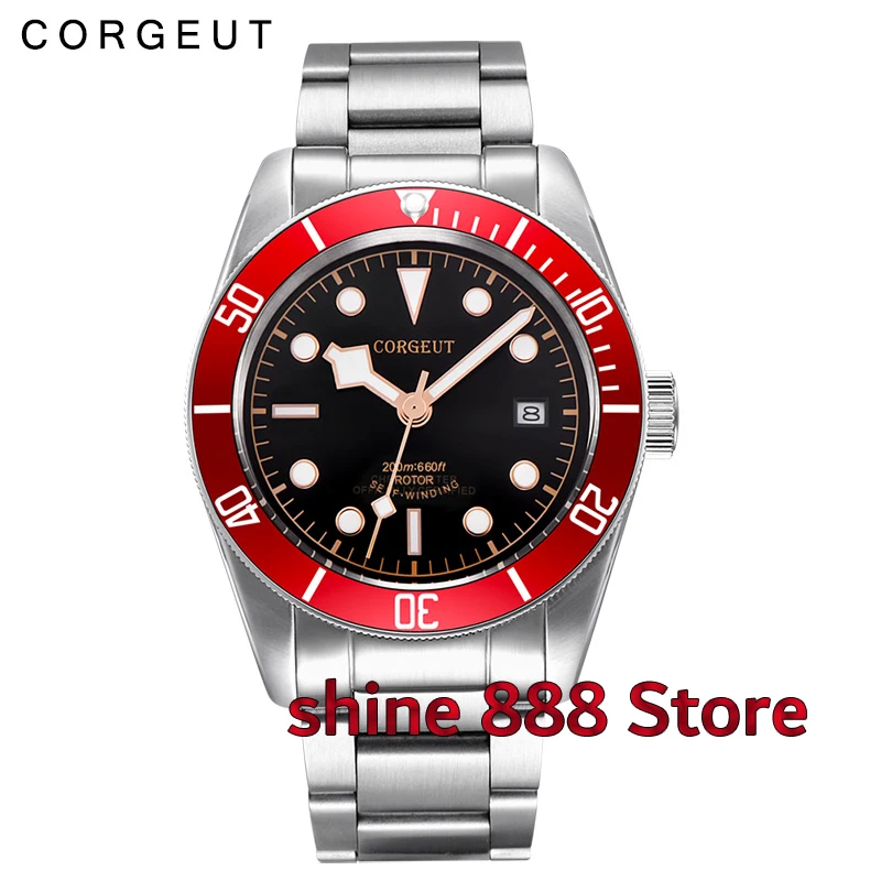 

41mm Corgeut black sterial dial golden marks red Bezel sapphire glass bracelet MIYOTA Automatic Men's watch men