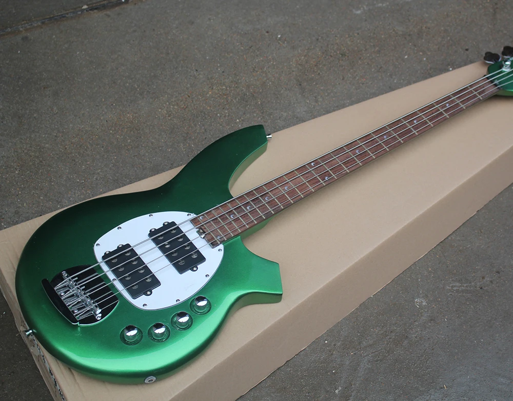 Metal Green 4 Strings Electric Bass Guitar with White