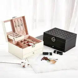 Коробка для хранения ювелирных изделий 2 слоя серьги ожерелье PU кожаные коробки для часов Органайзер коробка витрина для роскошных