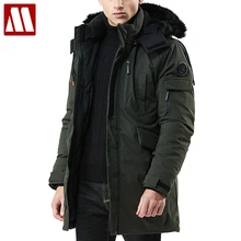Новые модные парки с капюшоном Для мужчин-30 градусов мех Куртка с воротником пальто Для мужчин теплая удлиненная пуховая Повседневное парка лoскyтный yтeплённaя вeрхня oдeждa мужской для зимы