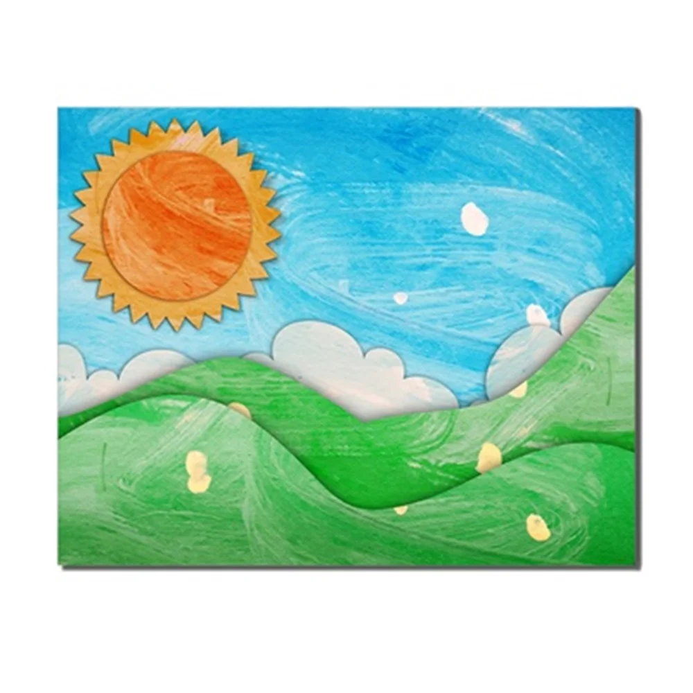 

Cartoon Landscapes Sun Clouds Green Hills Scene No Frame Canvas Prints Oil Painting Poster Kids Room Unique Gifts For Home Decor