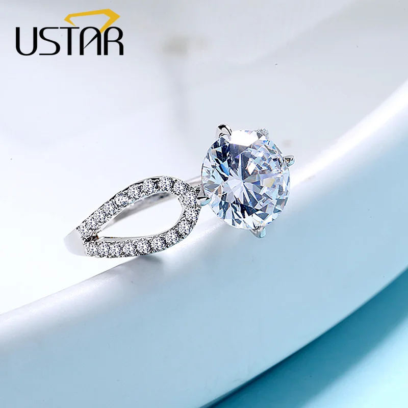 USTAR 1.25ct круглая огранка AAA CZ обручальные кольца для женщин x-образные Золотые/серебряные женские кольца для помолвки Новинка ювелирные изделия Прямая поставка