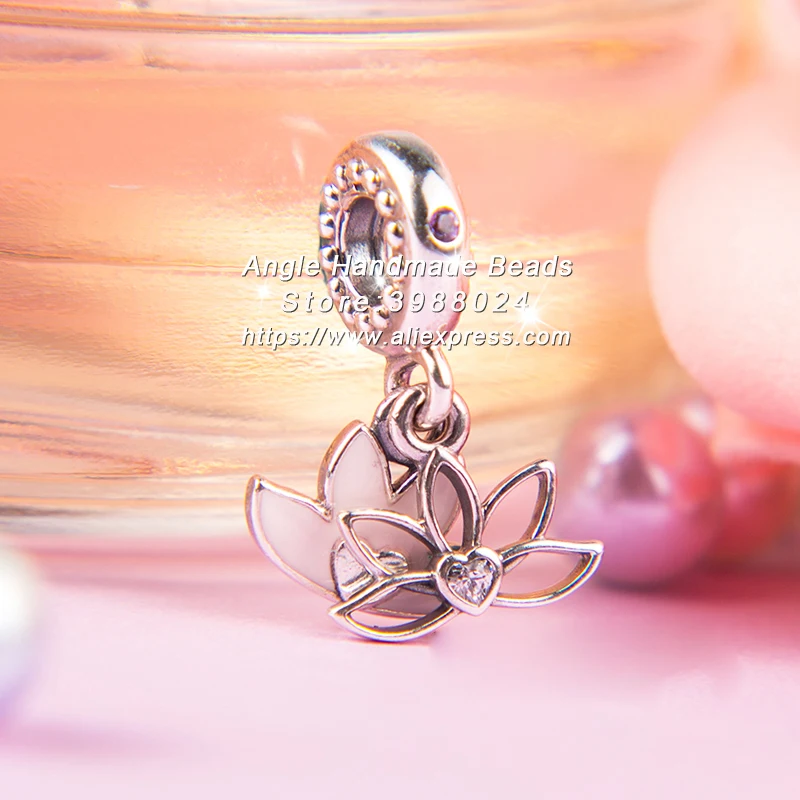 

2018 Mother's Day S925 Sterling Silver Serene Lotus Flower Enamel and CZ Dangle Charms Beads Fit European DIY Bracelets Necklace