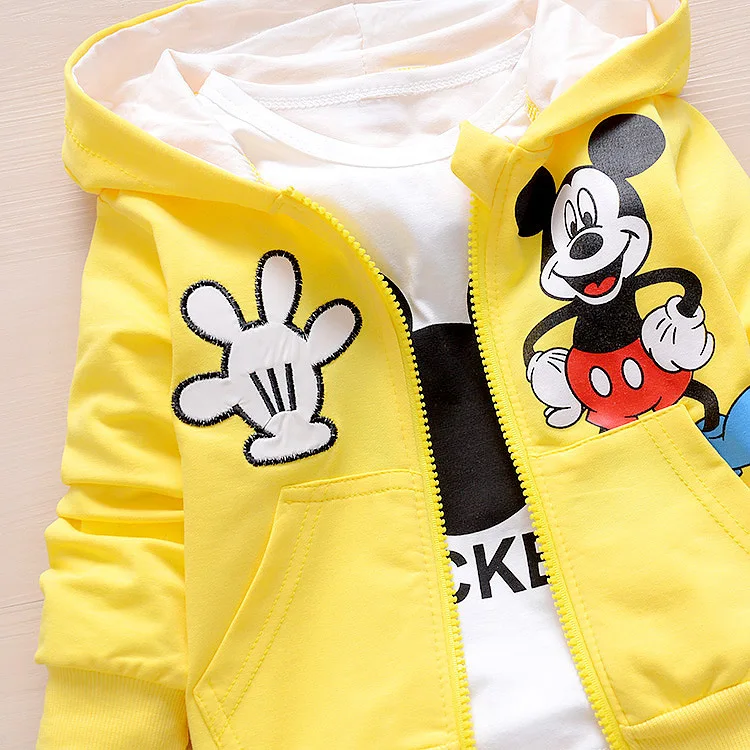 Для малышей, одежда для маленьких мальчиков и девочек 3 шт./компл. для девочек с Микки Маусом Мышь пальто с капюшоном+ футболка+ штаны, для младенцев, детский спортивный костюм