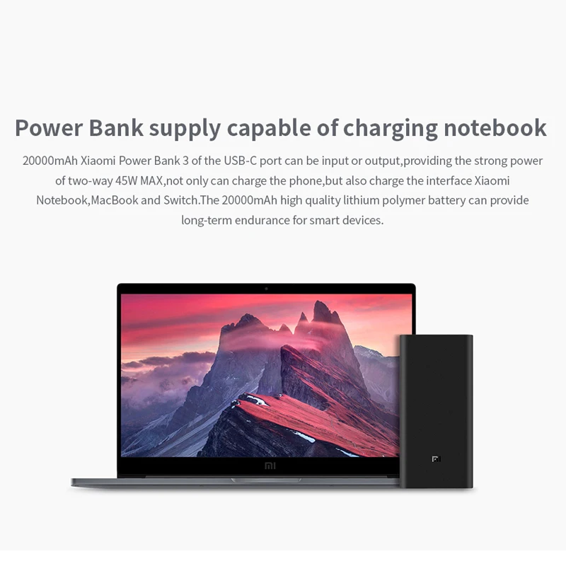 Оригинальный внешний аккумулятор Xiaomi 20000 мАч 3 USB C 45 Вт Двусторонняя батарея