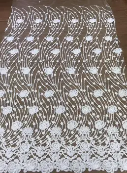 

White ZLL-5124 high quality wedding dress fabric embroidery French mesh tulle African Nigeria lace fabric