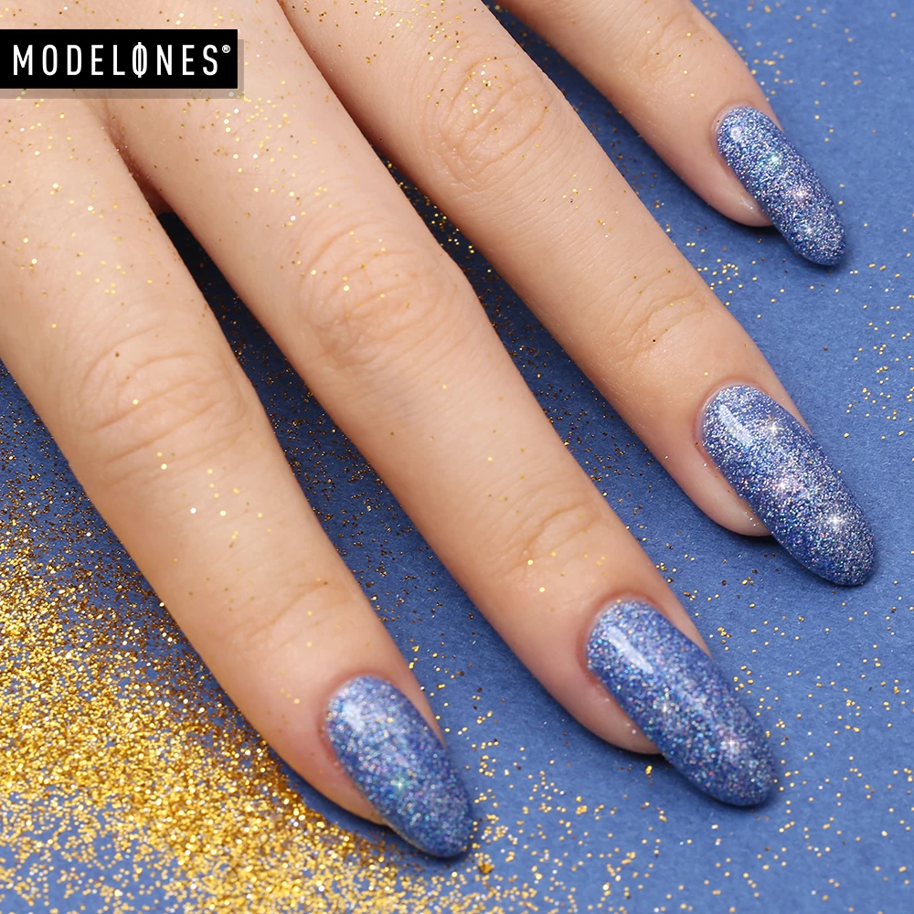 Modelones Neon Glitter Led Nail Gel Polish Soak Off Blue Color Glitter UV Nail Varnish Lacquer Long Lasting Sequins Hybrid Gel