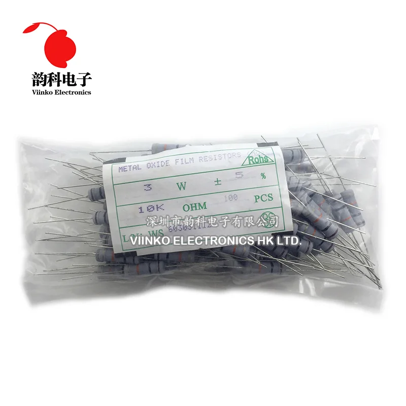 

100pcs 3W Metal oxide film Resistor 5% 1R ~ 10M 100R 220R 330R 1K 2.2K 3.3K 4.7K 10K 22K 47K 100K 1M 100 220 330 ohm Carbon Film