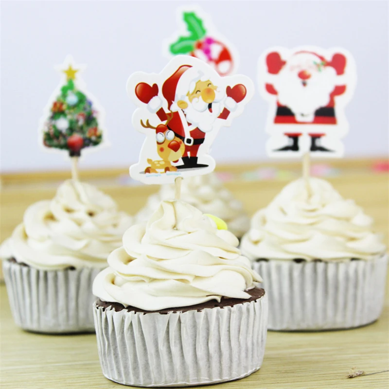24Pcs Christmas Tree Old Man Cake Decoration Christmas New