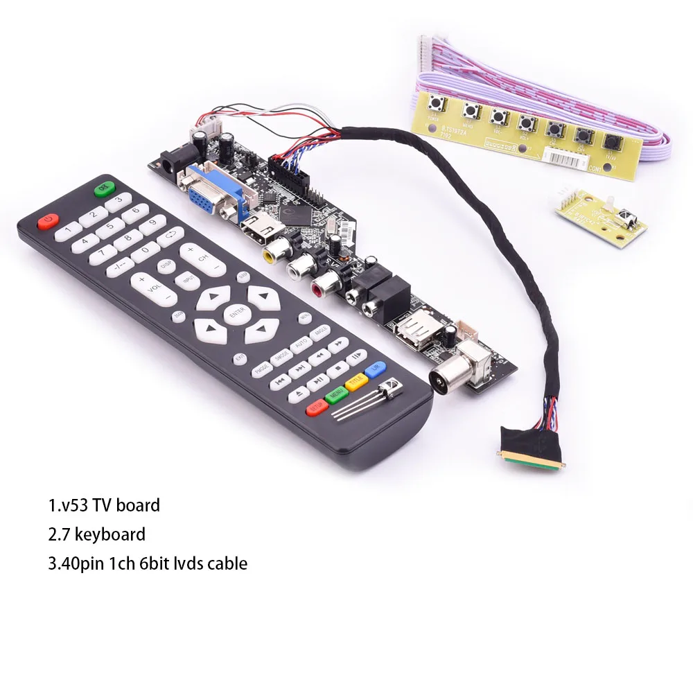 Цена V53 Универсальный ТВ font b lcd b font плата управления 10 42 дюймов lvds драйвер платы ТВ VGA AV HDMI USB DS. V53RL. BK полный комплект для LTN156AT01 A01