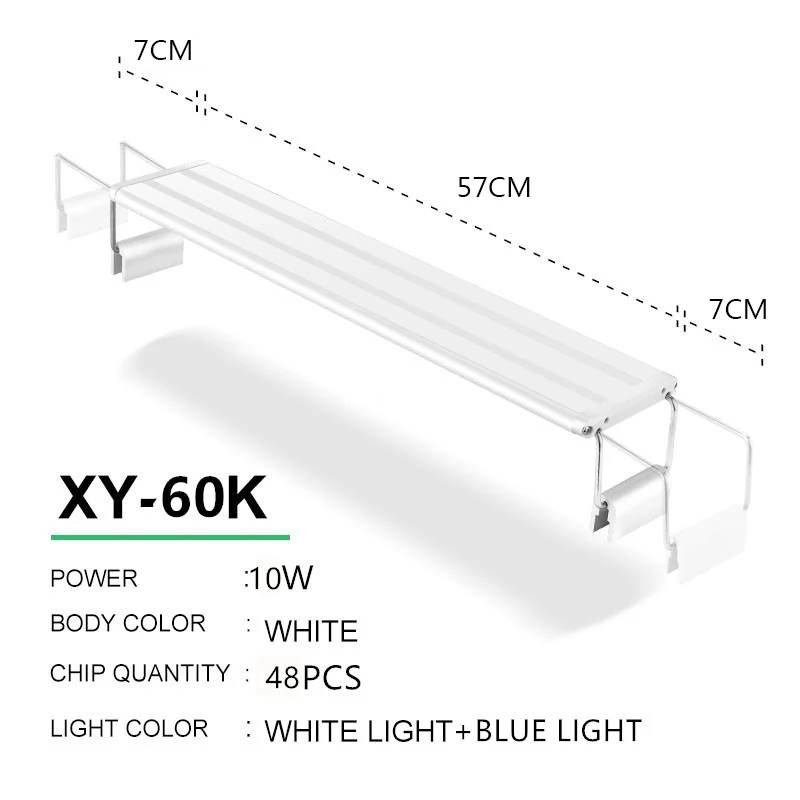 Аквариумный светодиодный светильник 15-57 см, высококачественный светильник для аквариума с выдвижными кронштейнами, белый и синий светодиодный s подходит для аквариума - Цвет: XY-60N WhitexBlue
