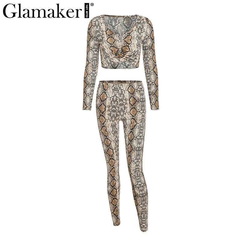 Glamaker Snake print two piece suit jumpsuit Female long sleeve bodysuit sexy jumpsuit romper Women romper overalls for women