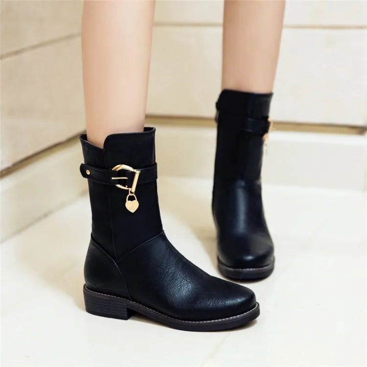 

Big Size 11 12 13 Fashion of women's boots with round head and leg, short barrel, low heel, side zipper and buckle