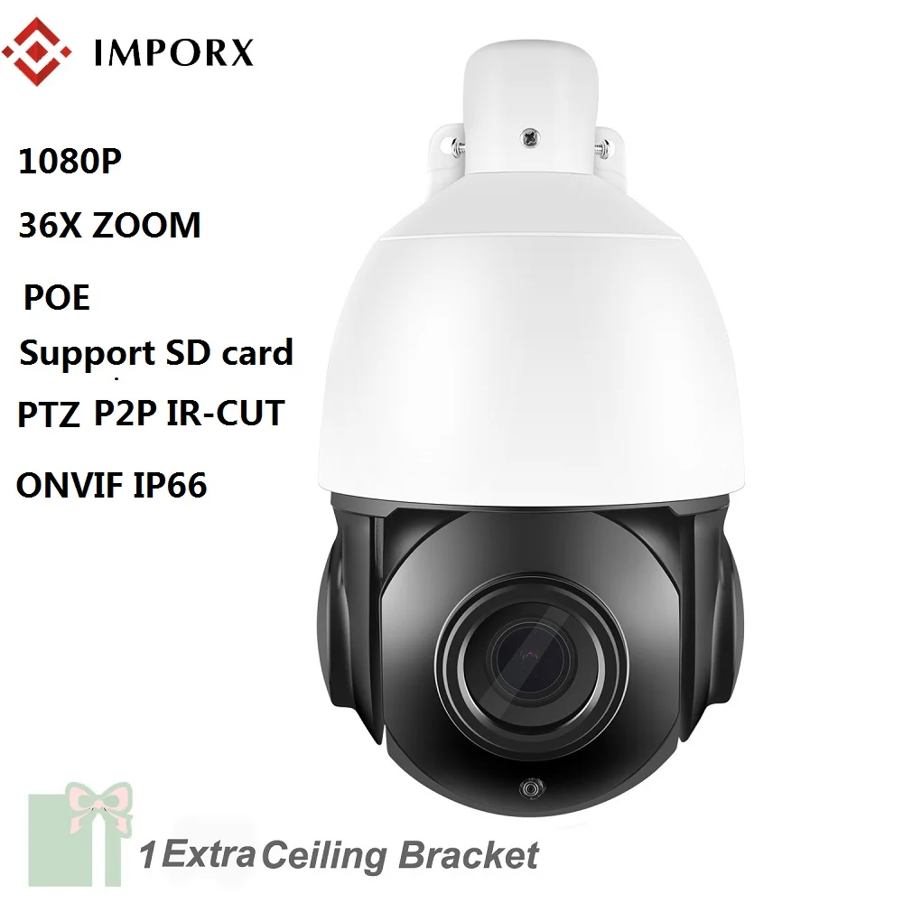 

IMPORX IP66 Outdoor 4 Inch CCTV IP PTZ Camera 1080P High Speed Dome 2MP IP Camera 36X ZOOM P2P IR-Cut Onvif POE Security Camera