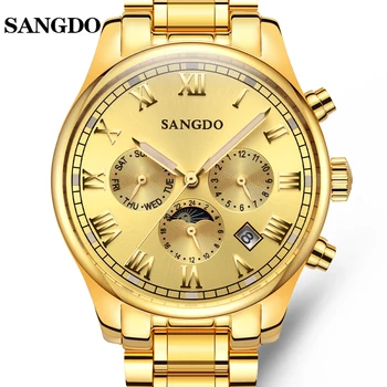 

Luxury SANGDO watch men Luminous Stainless steel Automatic mechanical Sapphire waterproof calendar wristwatch relogio masculine