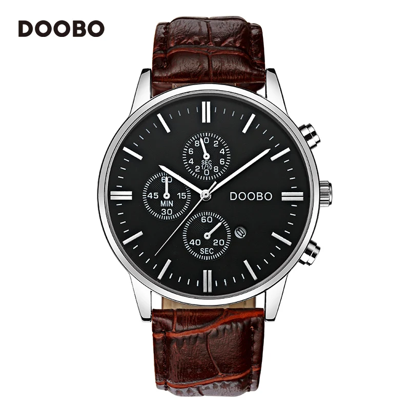 Mens Watches Top Brand Luxury Leather Strap Gold Fashion Watch Men Quartz Watch clock men DOOBO