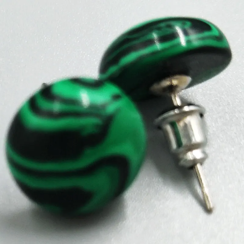 Женские модные ювелирные изделия 12 мм зеленый малахитовый Круглый бисер серьги-гвоздики C5227