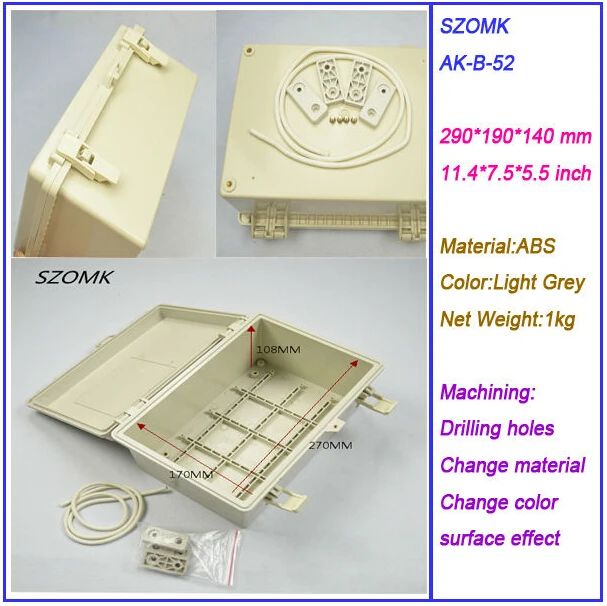 

1 pcs, abs plastic outlet enclosure new 290*190*140mm electronics project box, plastic electrical enclosures
