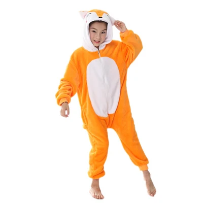 Kigurumi Onesie/Детская Пижама с животными; детская зимняя Фланелевая пижама с единорогом; маскарадные пижамы для мальчиков и девочек; одежда для сна; Детский комбинезон - Цвет: Cute Fox