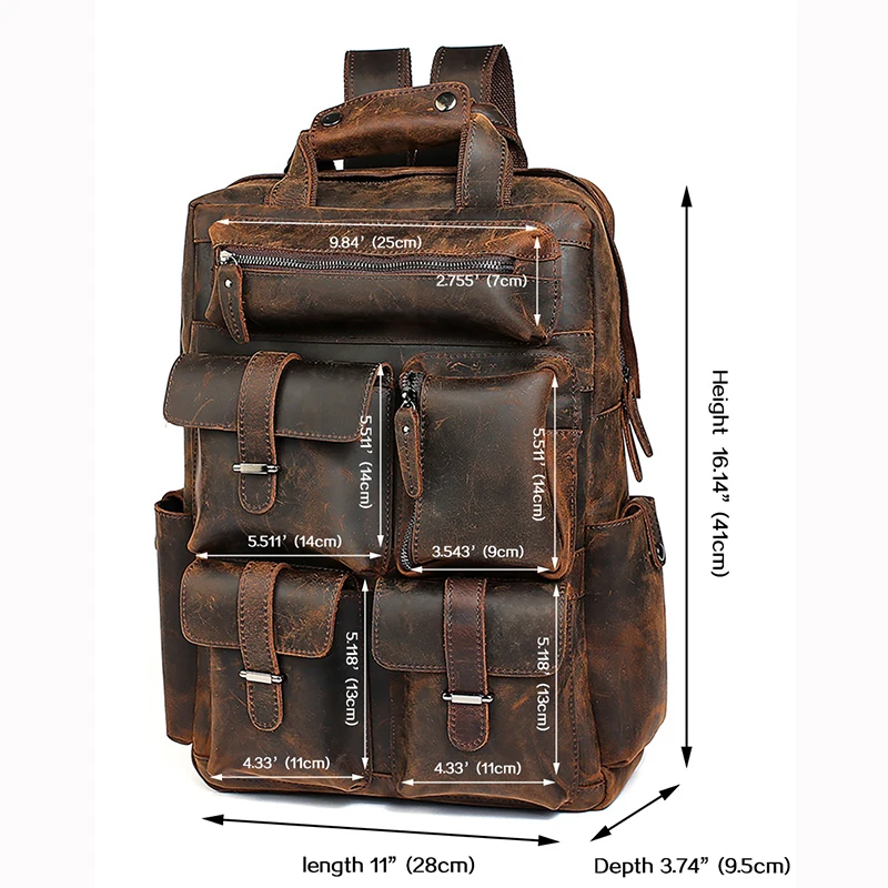 MVA Crazy Horse Men`s Leather Backpack Fashion Men Travel Backpack 14 Inch Laptop Computer Travel Bag Men`s Leather Casual Bag