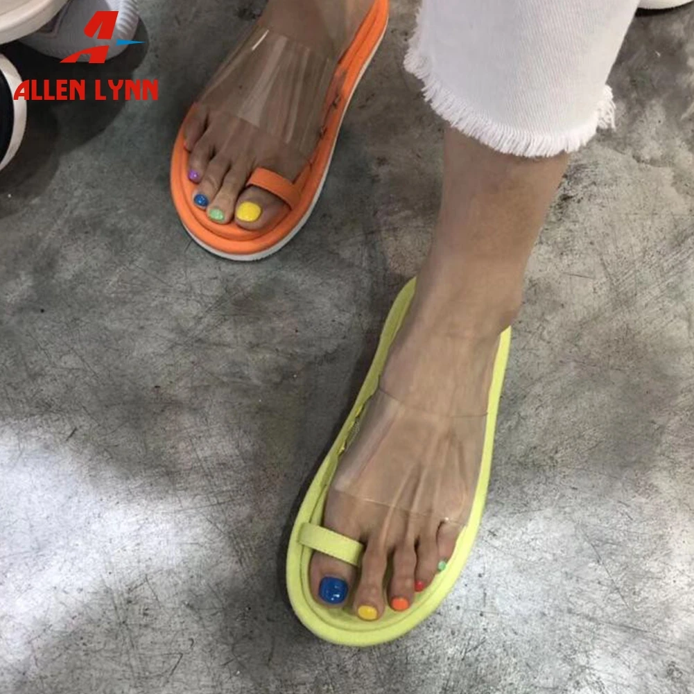 

ALLENLYNN New INS Hot Bright Colors Flat flip-flops Women 2020 Summer Fashion Transparent PVC Women Flat Shoes Woman Slippers