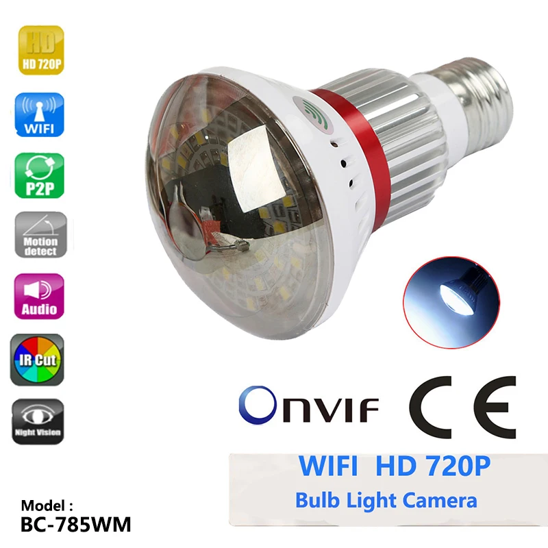 BC-785WM Bulb Lamp IP Wifi Camera Micro SD CCTV Surveillance Camera 433Hz Alarm Sensor Intergration Hi3518E P2P Support ONVIF camera : image BC-785WM Bulb Lamp IP Wifi Camera Micro SD CCTV Surveillance Camera 433Hz Alarm Sensor Intergration Hi3518E P2P Support ONVIF camera