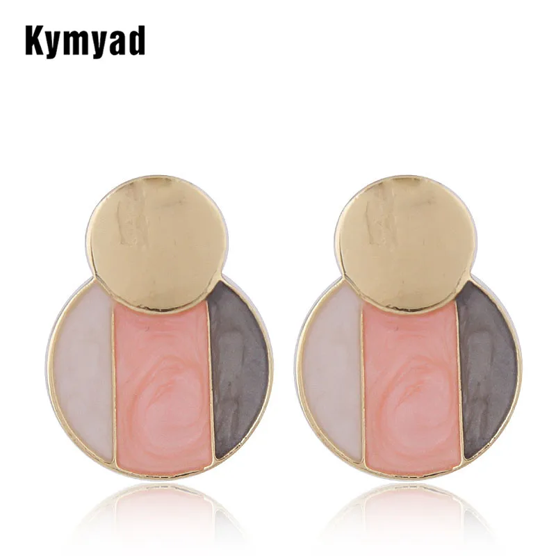 

Kymyad Circular Stud Earrings For Women Korean Geometric Vintage Enamel Earings Fashion Jewelry Gold Color Earrings Bijoux Femme