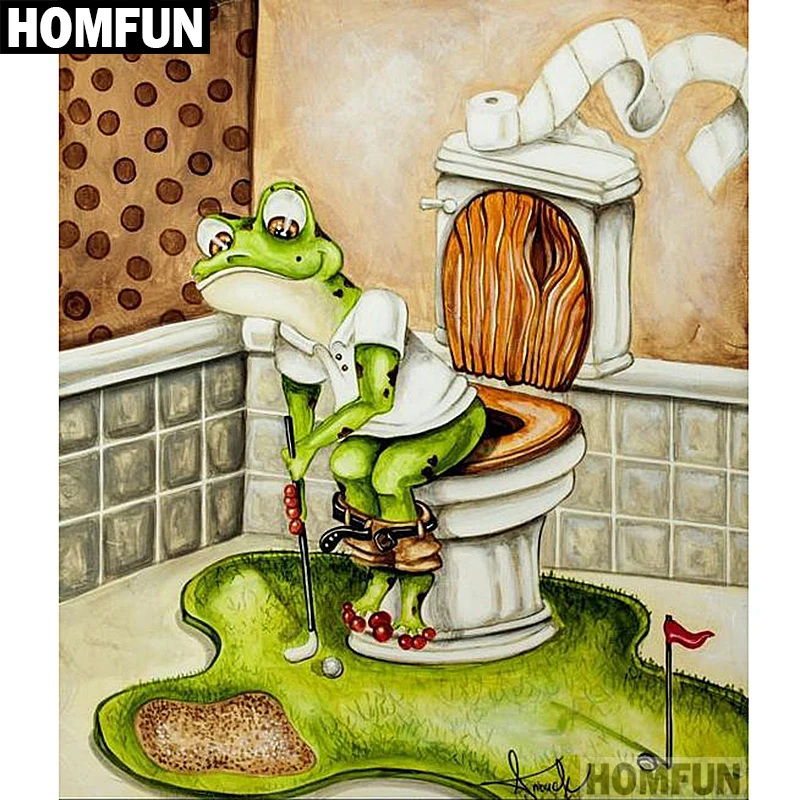 Домашний декор HOMFUN, алмазная живопись 5D «Frog toilet», 3D вышивка крестиком, подарок для домашнего декора A00622|round drill|5d diy diamond5d diy | АлиЭкспресс