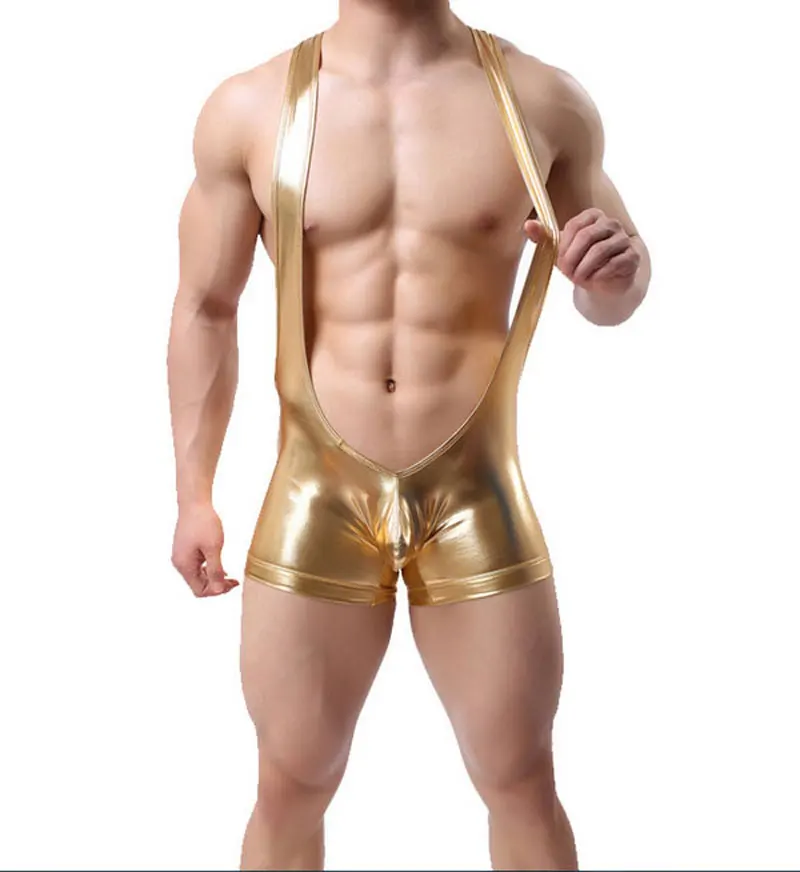 Faux Leather Enhanced Pouch Wrestler Singlet Men's S/M/L/XL *HOT* 