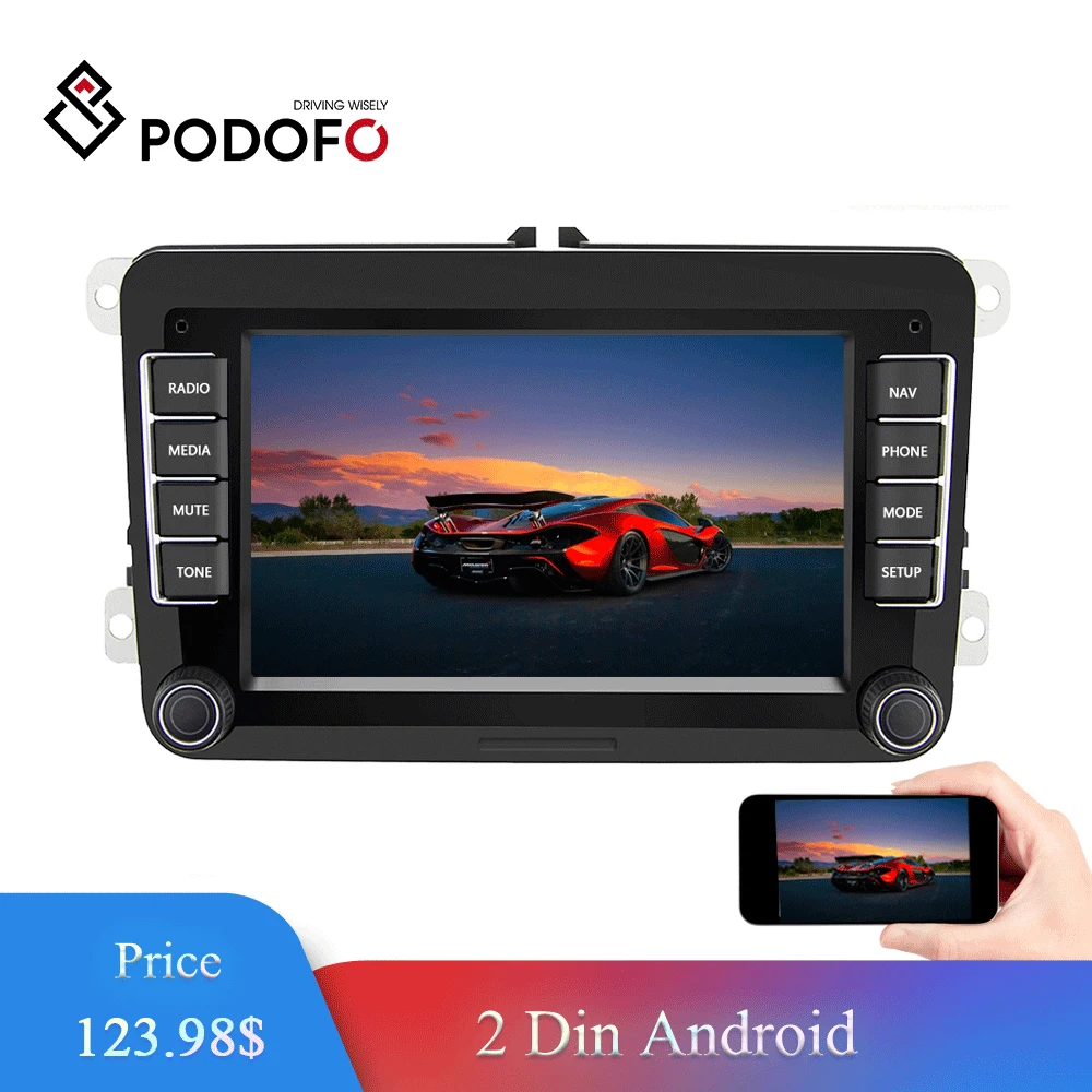 Podofo 7 &quotAndroid автомобильный мультимедийный плеер 2 Din WIFI GPS навигация Авторадио для