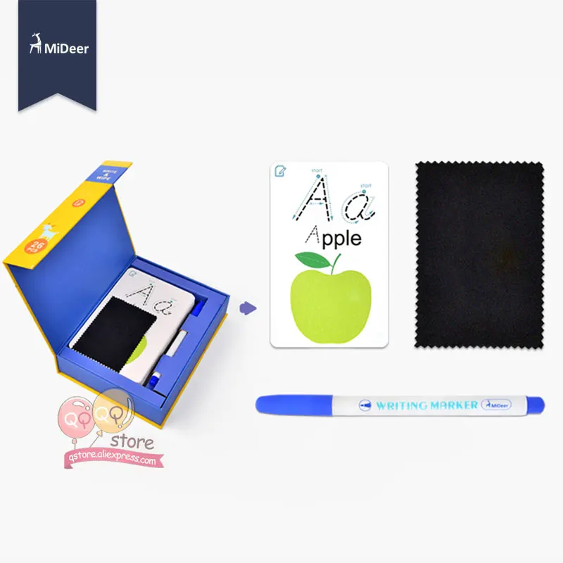 MiDeer Write and Wipe Off Alphabet Words Math Kids Activity Cards Game Early Learning English Educational Toys for Children Gift
