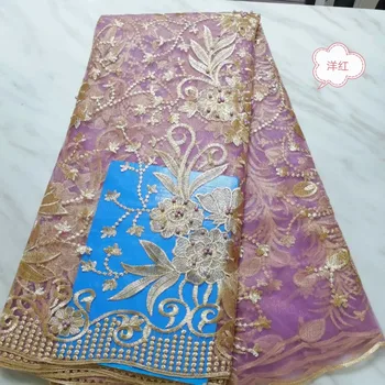 

High Quality Nigerian Lace Fabrics 2019 With Beaded African Cord Guipure French Net Lace Fabric Embroidered Tulle Mesh Lace 16