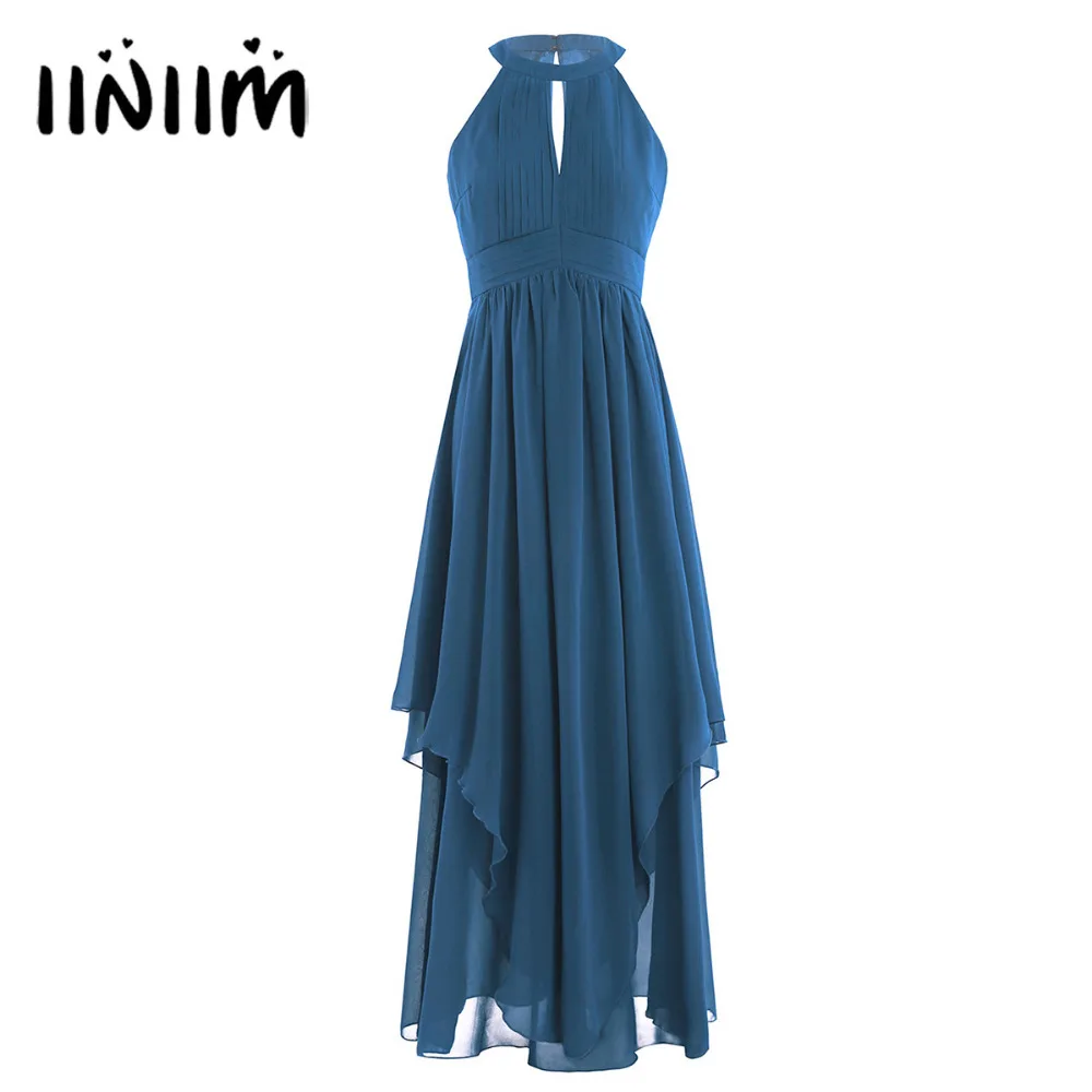 

4 Color Women Ladies High Graduation Hot Party Princess Dress Sleeveless Halter Chiffon Elegant Cocktail Spaghetti Strap Dress