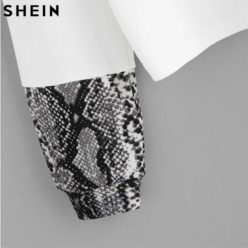 SHEIN اللون كتلة الأفعى الجلد Preppy البلوز جولة عنق طويل الأكمام البلوفرات المرأة الخريف متعدد الألوان بلوزات